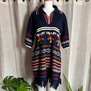 Vintage 70s Bohemian Sweater Dress with Fringe Hem